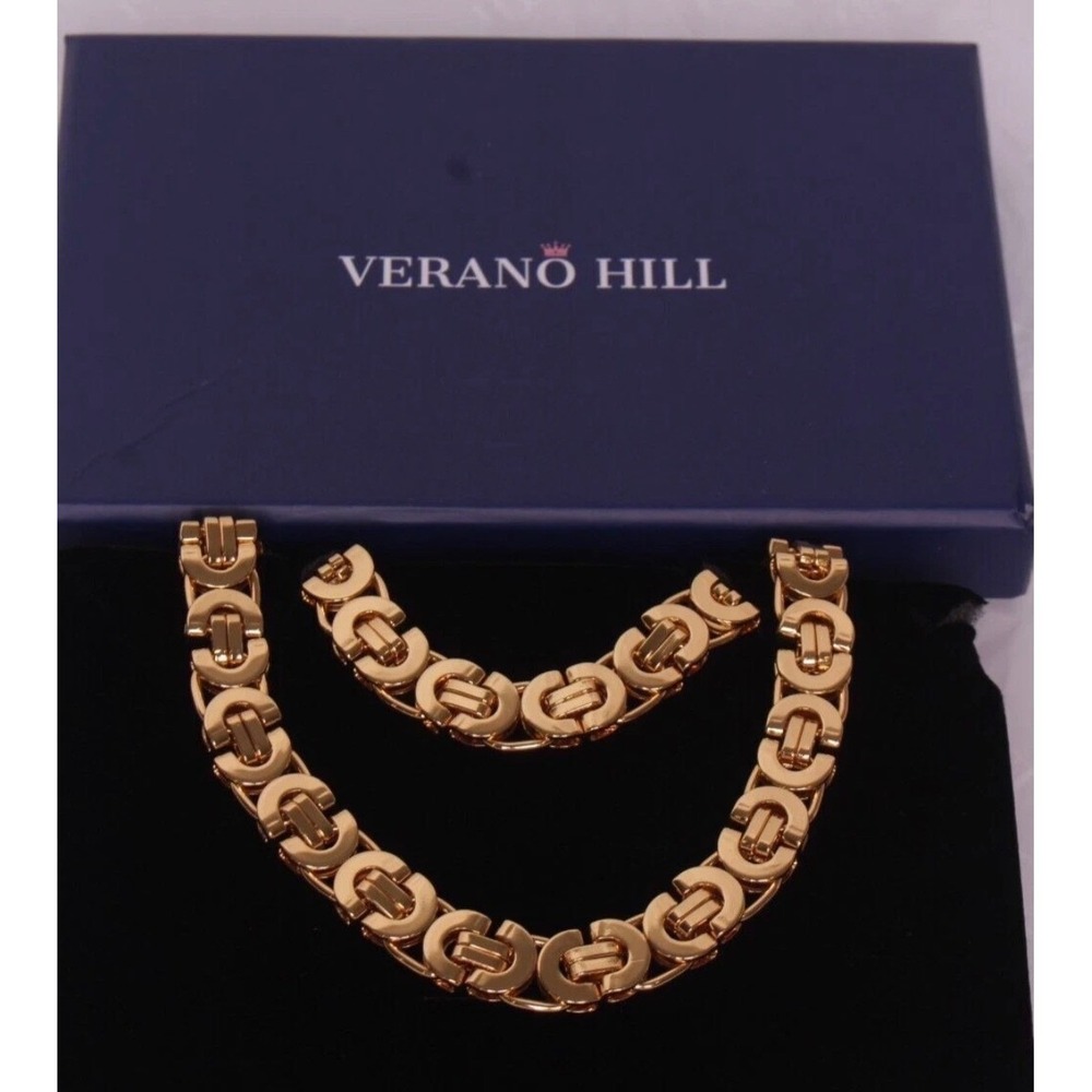 Verano Hill Gold Tone Chunky‎ Geometric Link Necklace and Bracelet Jewelry Set